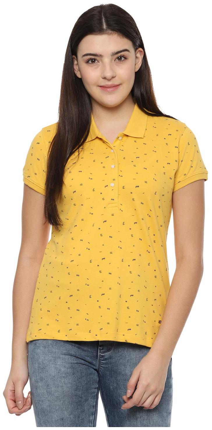 

Allen Solly Women Yellow Regular fit Polo neck Blended T shirt