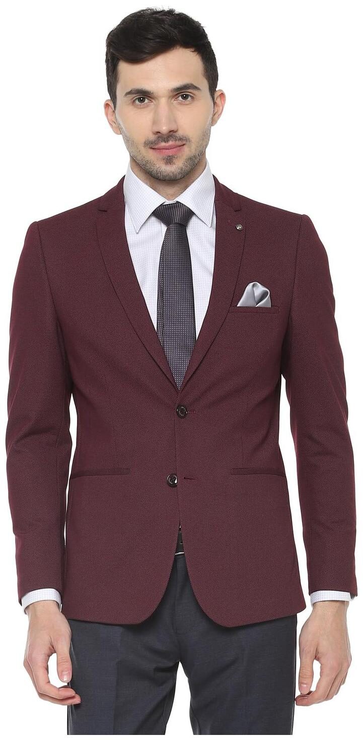 

Allen Solly Men Maroon Textured Slim fit Single Breasted Blazer