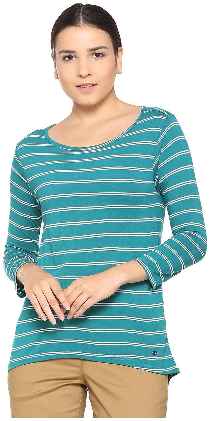 

Allen Solly Women Blue Regular fit Round neck Viscose rayon T shirt