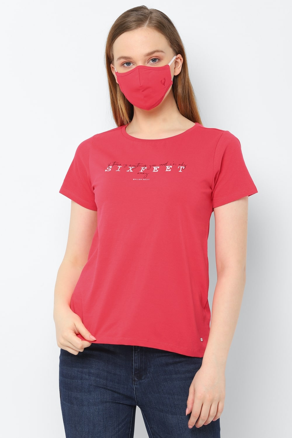 

Allen Solly Women Pink Regular fit Round neck Cotton T shirt