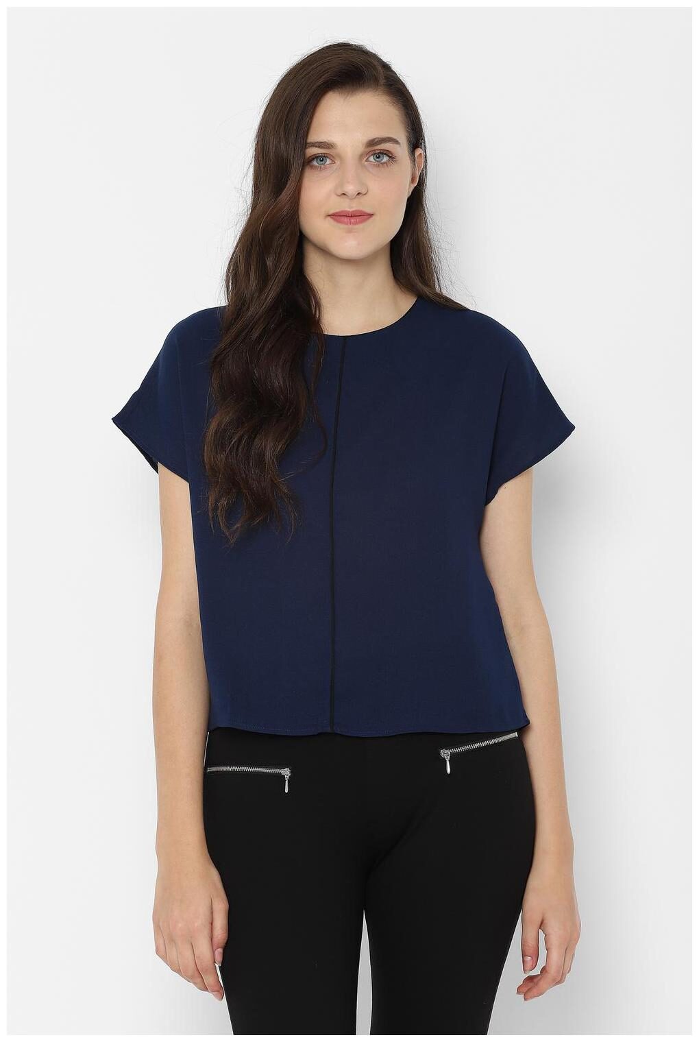 

Allen Solly Women Self design Regular top - Blue