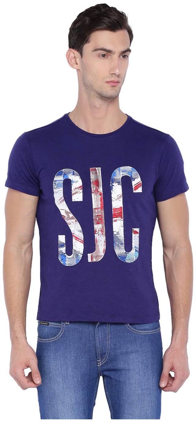 Allen Solly Men's Slim Fit Round Neck Printed T-Shirt - Blue
