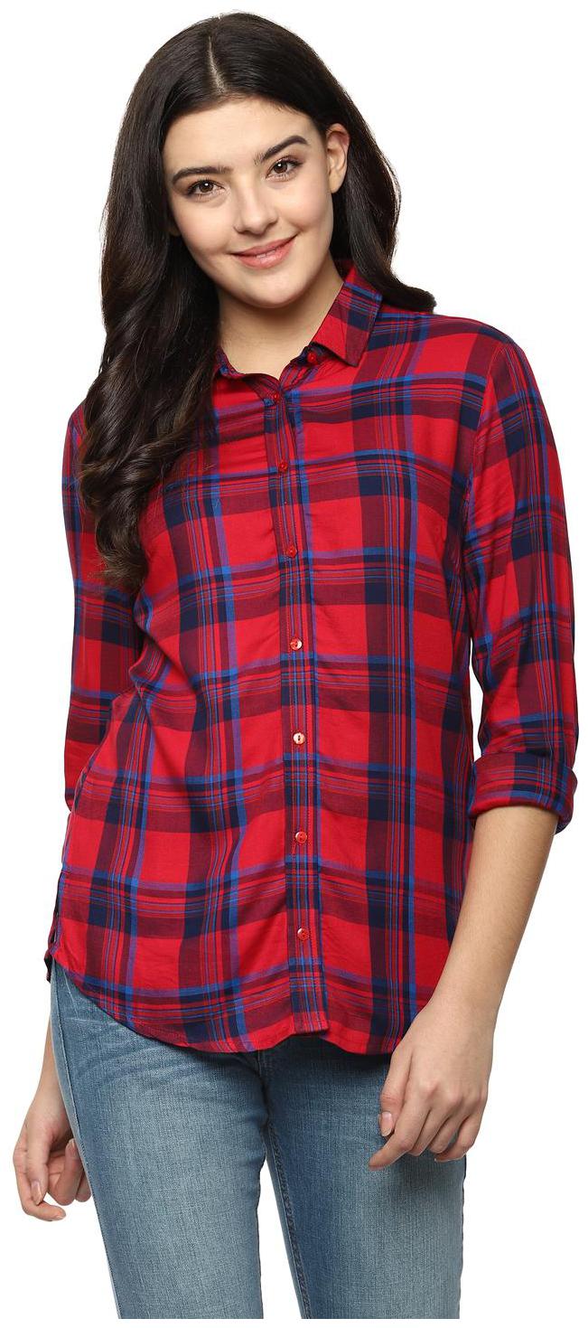 

Allen Solly Women Red Checked Regular Fit Shirt
