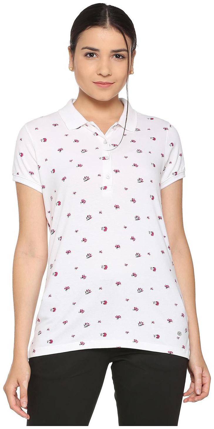 

Allen Solly Women White Regular fit Polo neck Cotton T shirt