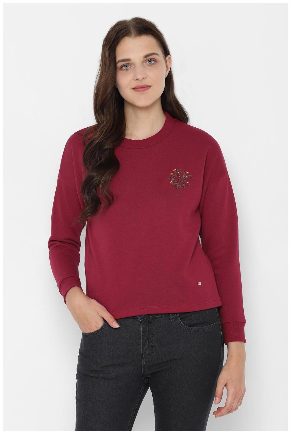 

Allen Solly Women Embroidered Sweatshirt - Maroon