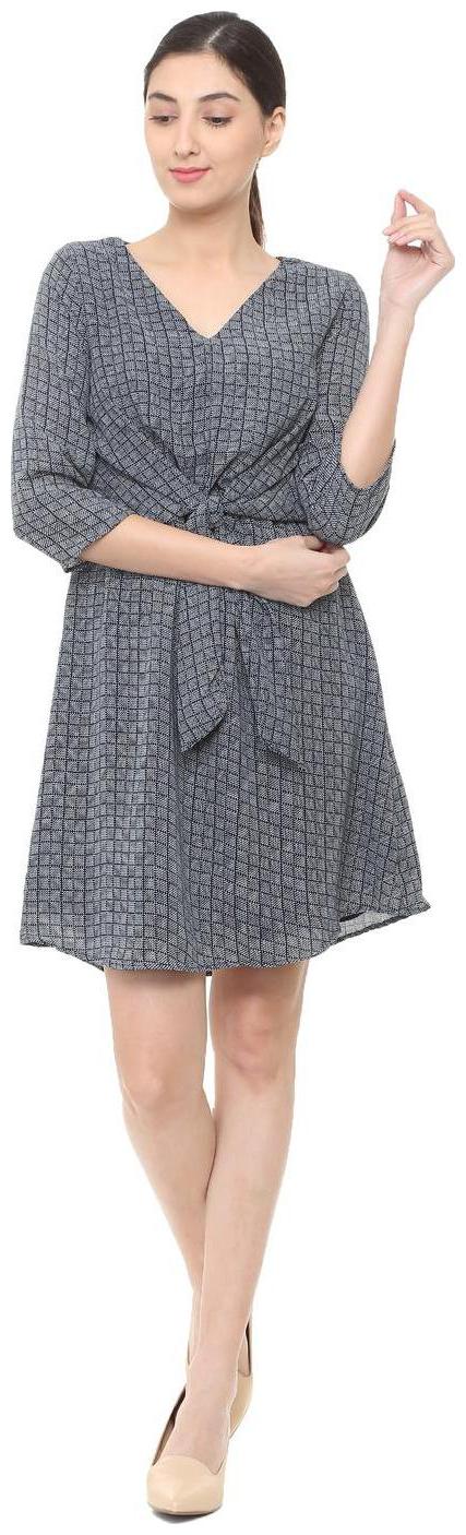 

Allen Solly Grey Checked A-line dress