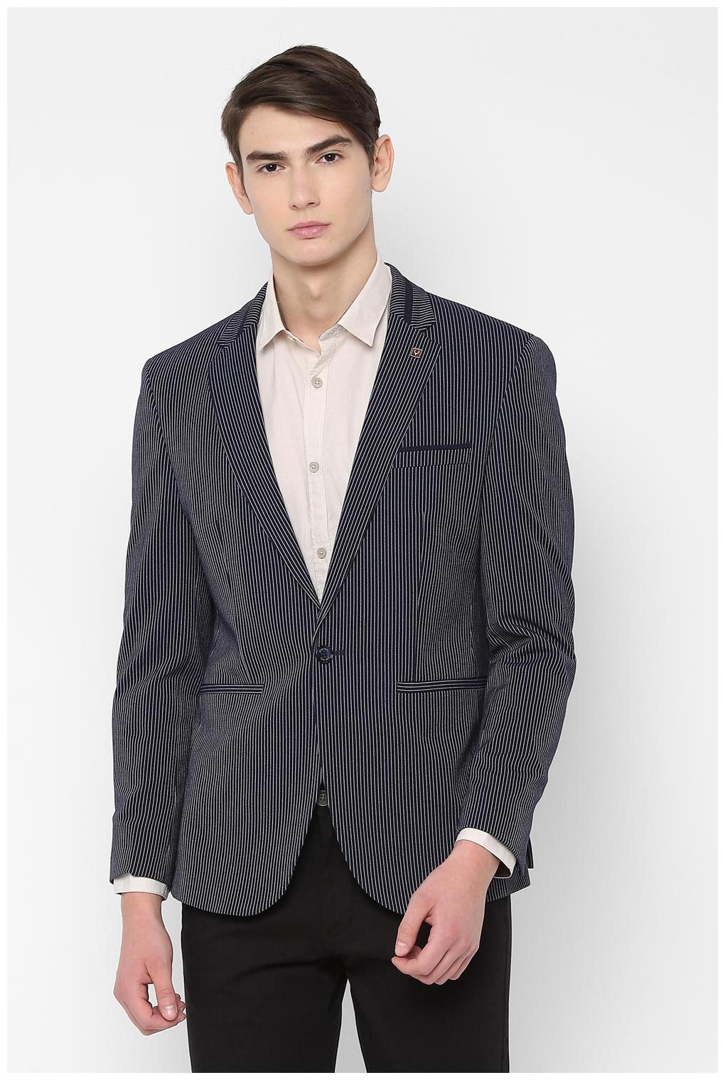 

Allen Solly Men Blue Striped Slim fit Single Breasted Blazer