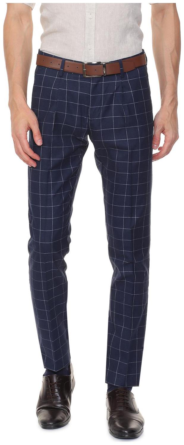 

Allen Solly Men Checked Slim Fit Formal Trouser - Blue