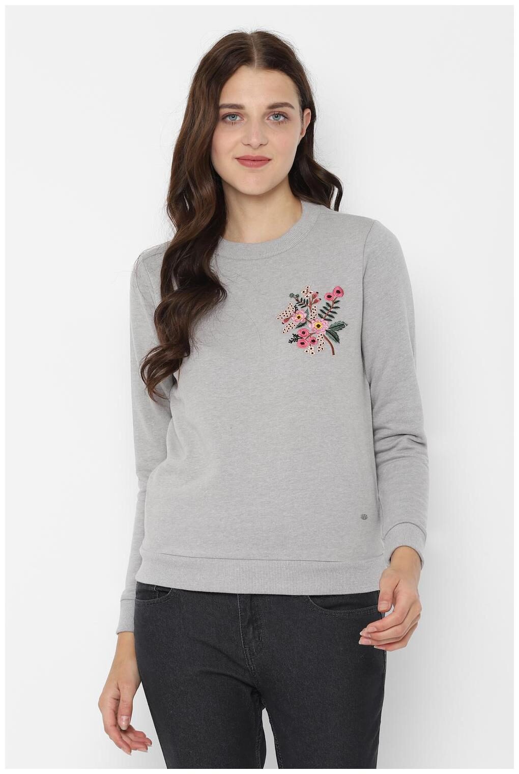 

Allen Solly Women Embroidered Sweatshirt - Grey