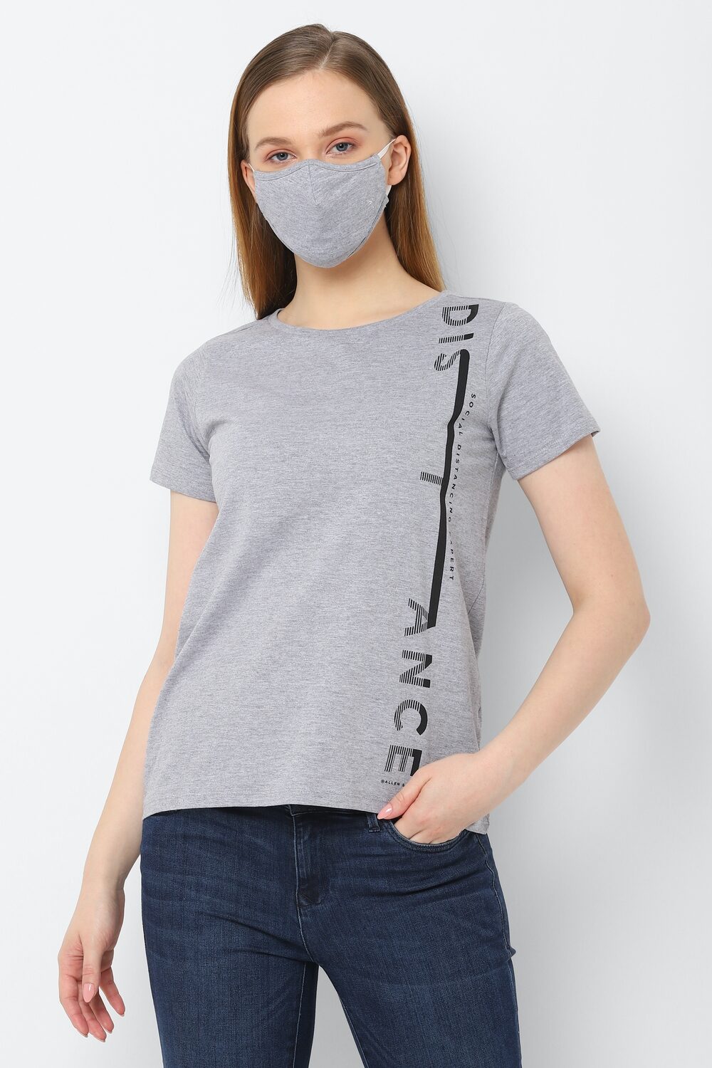 

Allen Solly Women Grey Regular fit Round neck Cotton T shirt