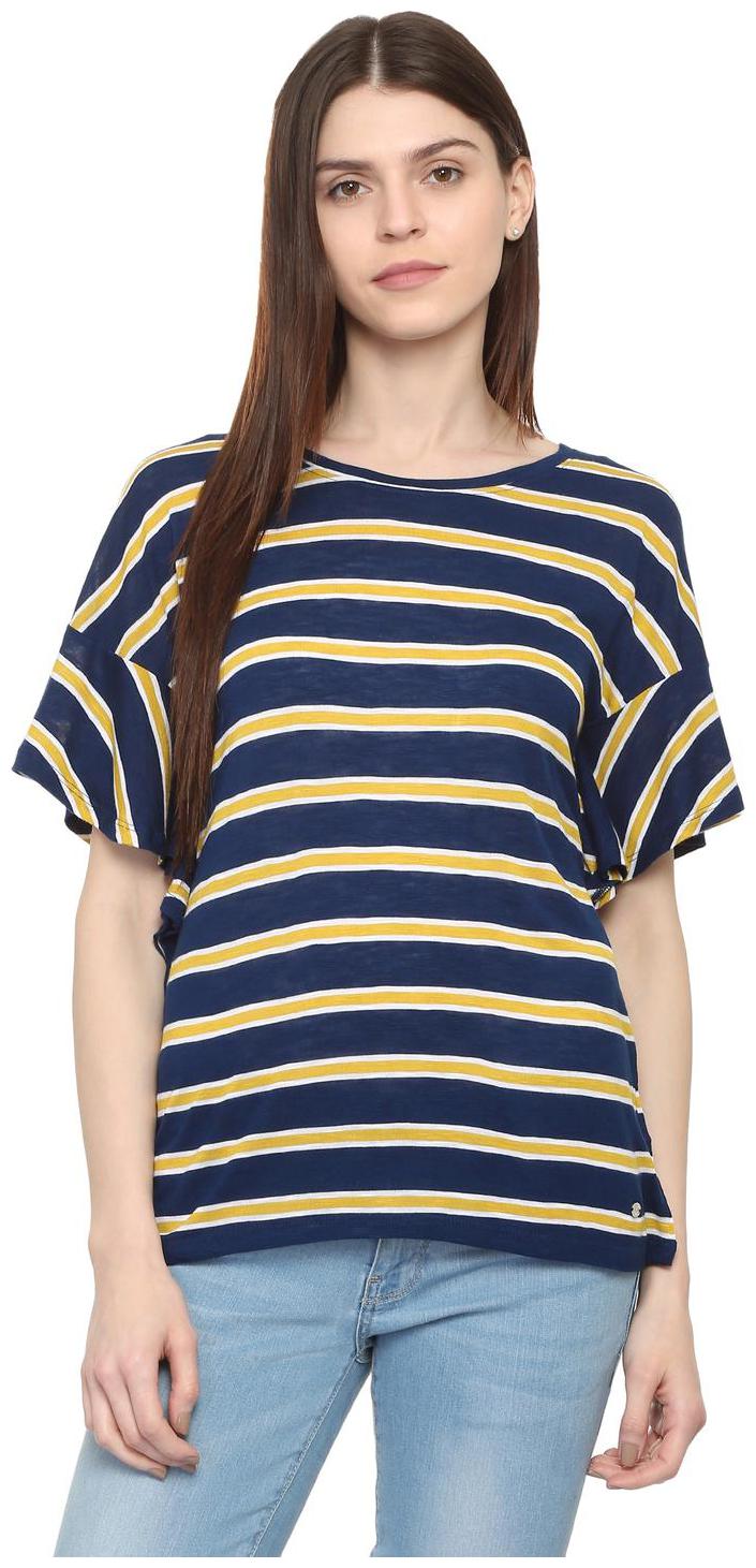 

Allen Solly Women Blue Regular fit Round neck Viscose rayon T shirt
