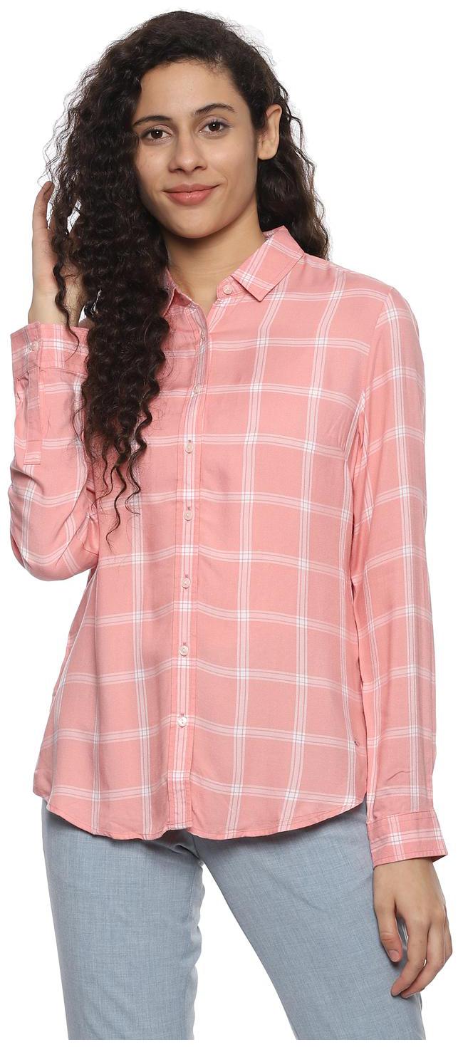 

Allen Solly Women Pink Checked Regular Fit Shirt