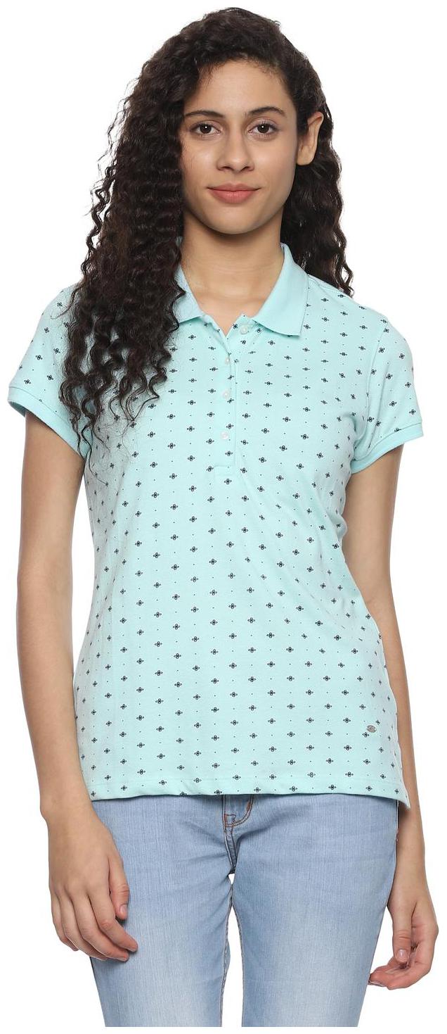 

Allen Solly Women Blue Regular fit Polo neck Cotton T shirt