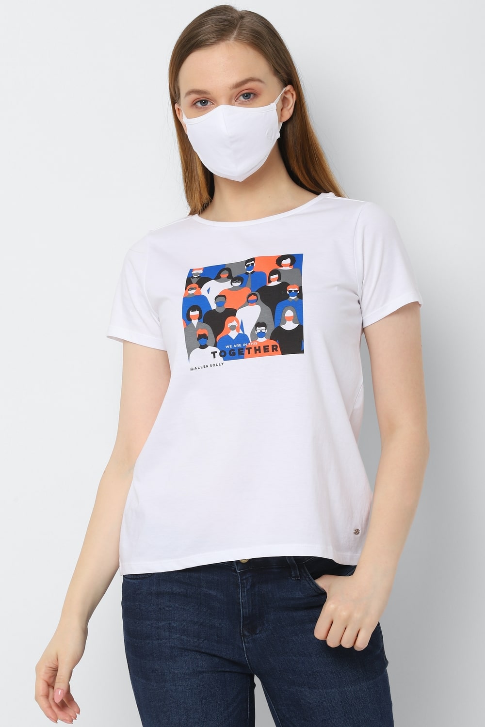 

Allen Solly Women White Regular fit Round neck Cotton T shirt