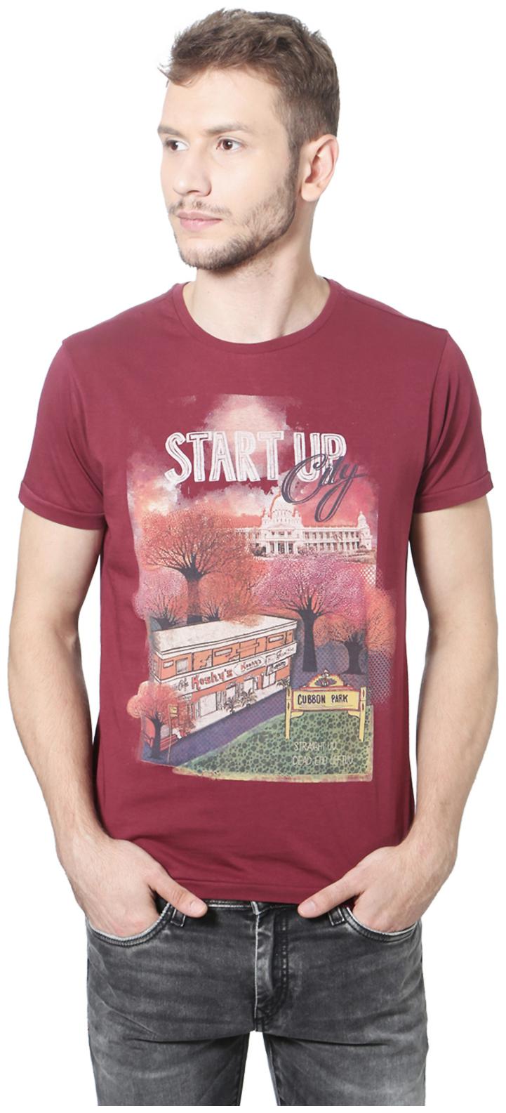 

Allen Solly Men s Slim Fit Round Neck Printed T-Shirt - Red