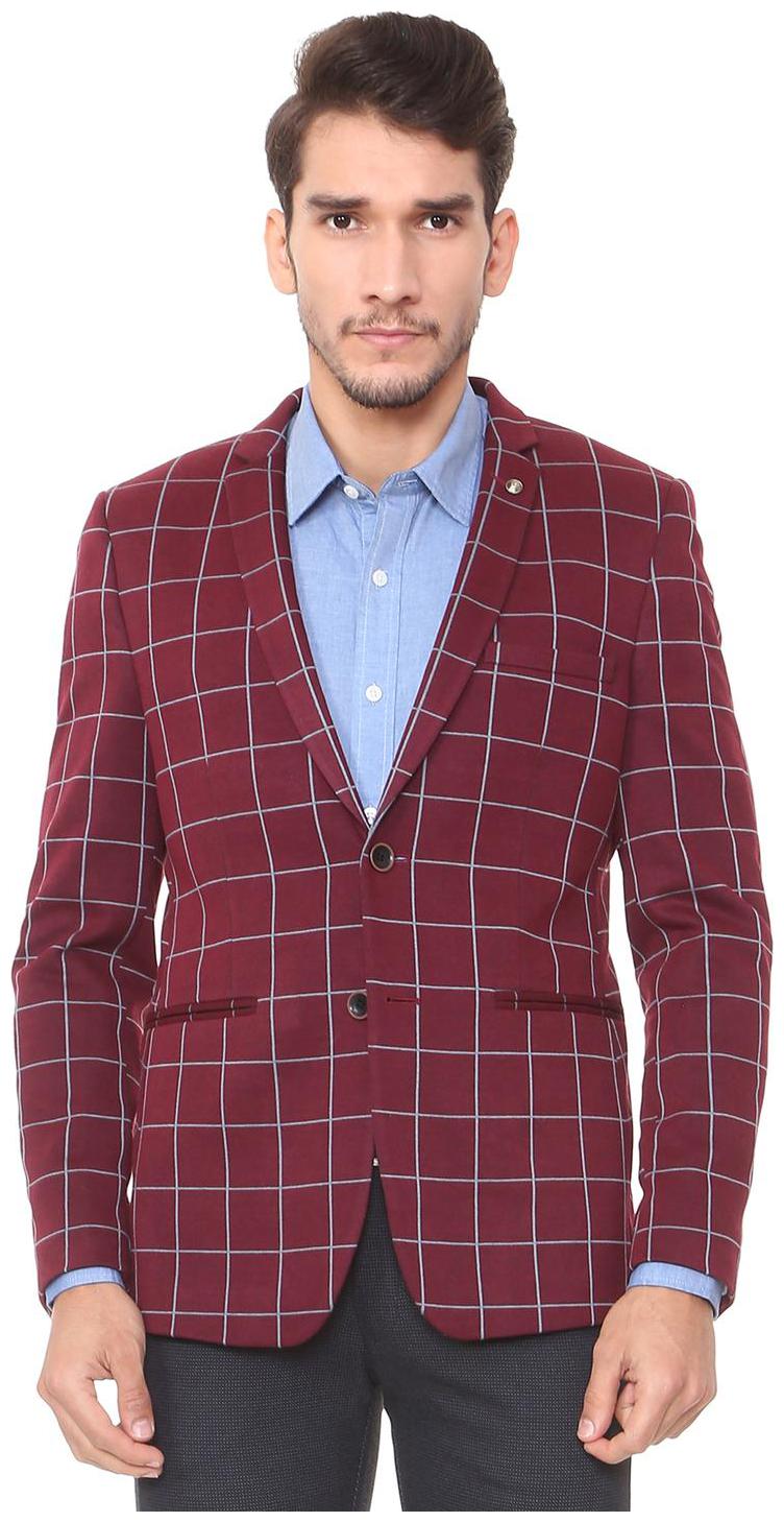 

Allen Solly Men Maroon Checked Slim fit Single Breasted Blazer