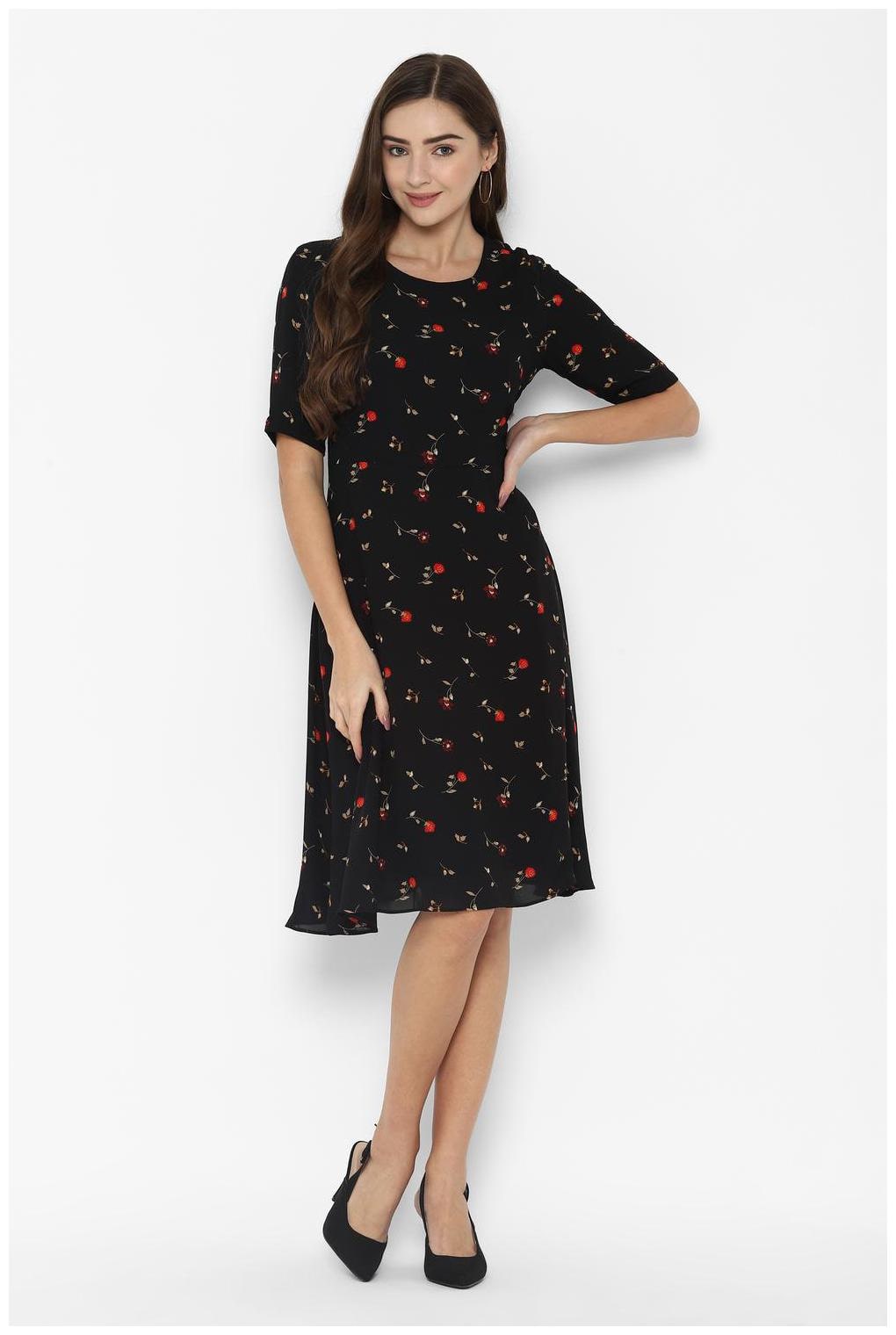 

Allen Solly Black Printed A-line dress
