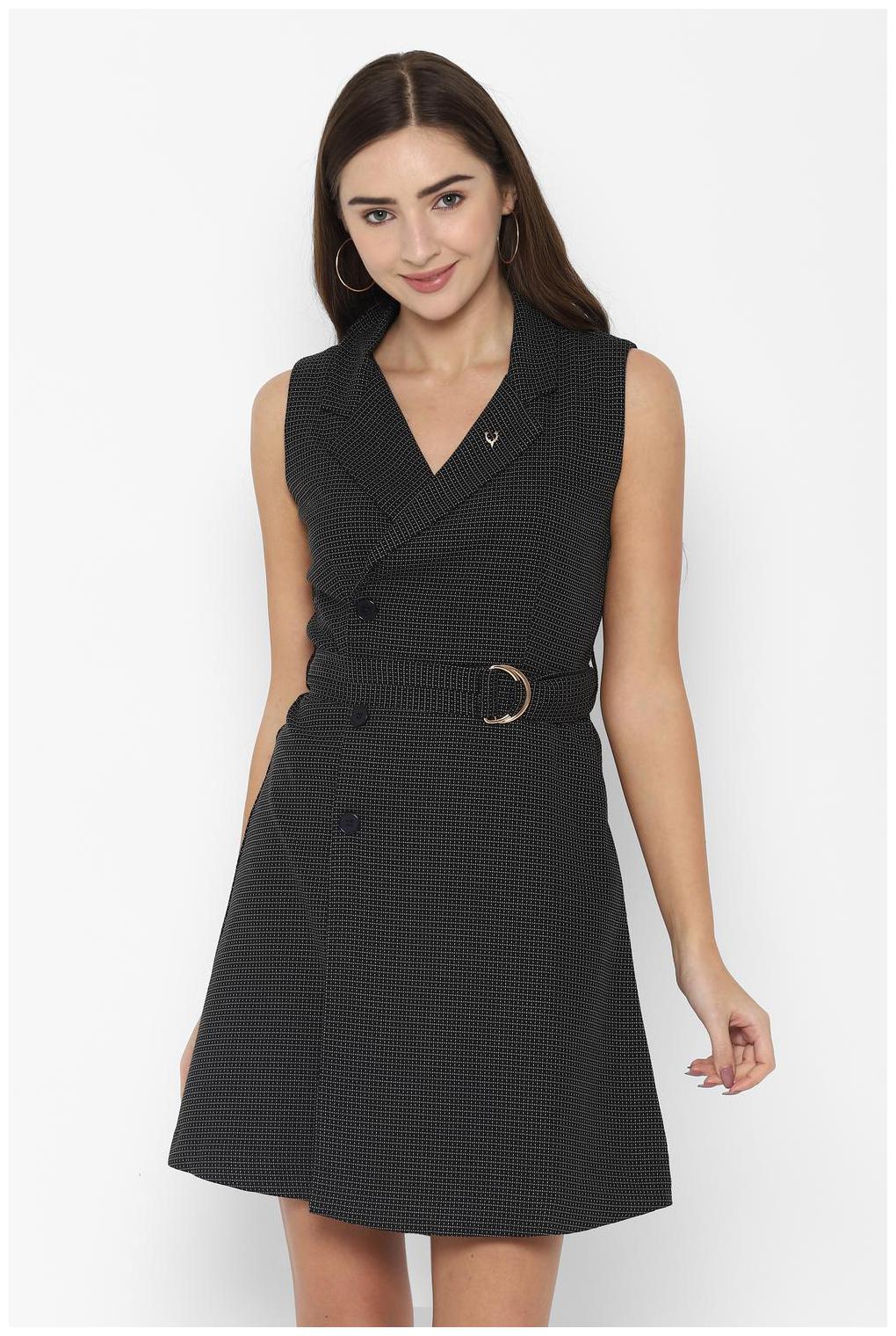 

Allen Solly Black Checked A-line dress