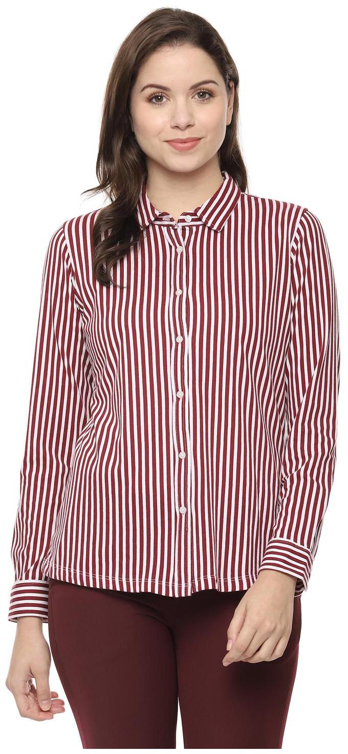 

Allen Solly Women Maroon Striped Regular Fit Shirt