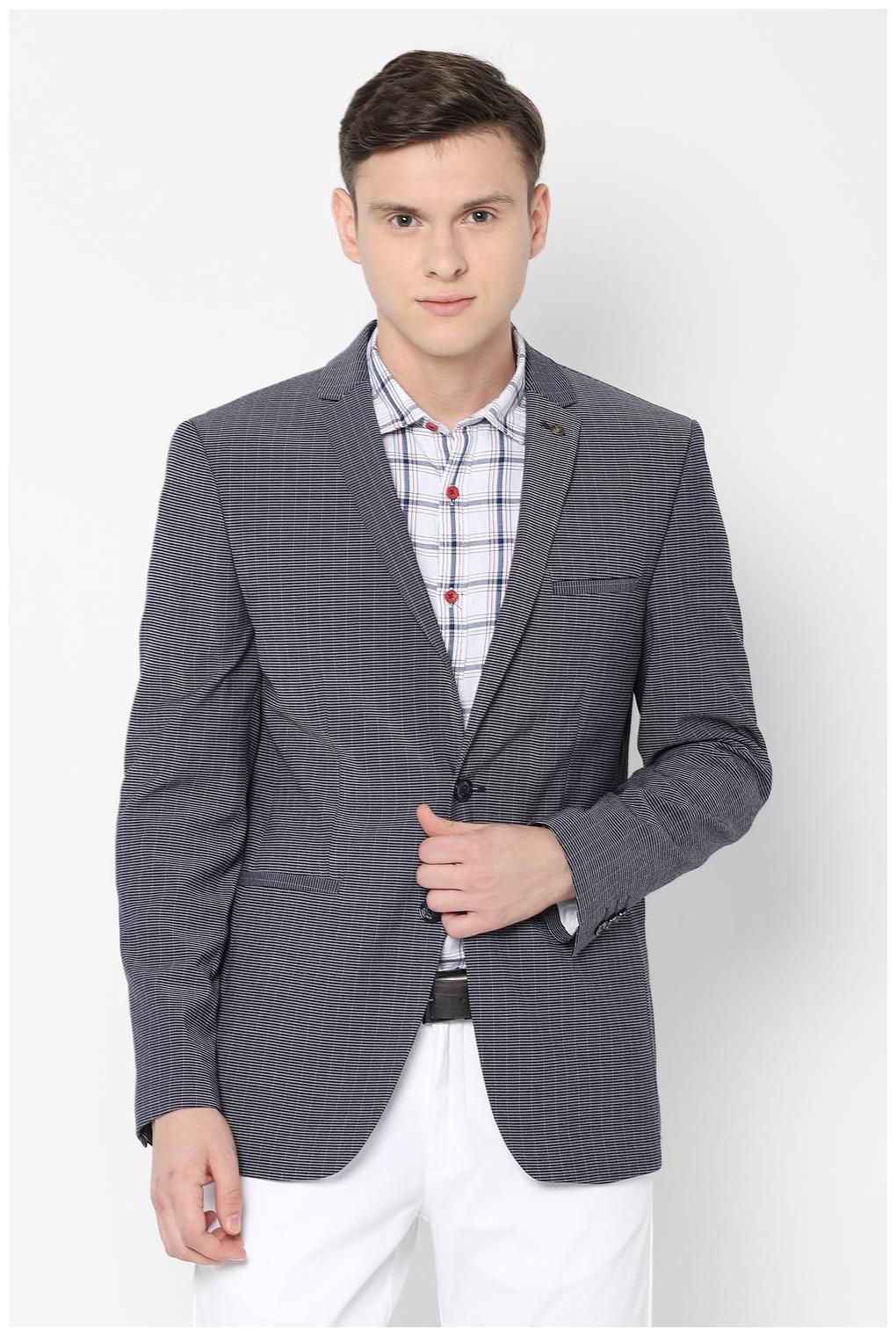 

Allen Solly Men Blue Striped Slim fit Single Breasted Blazer