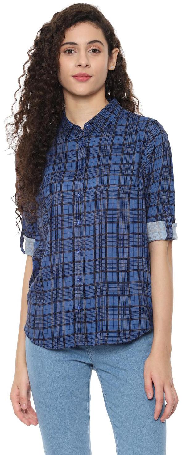 

Allen Solly Women Blue Checked Regular Fit Shirt