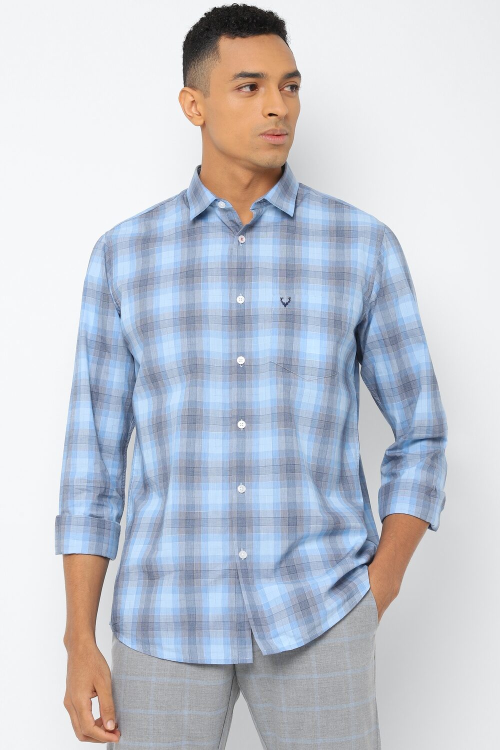 

Allen Solly Men Blue Checked Slim Fit Casual Shirt