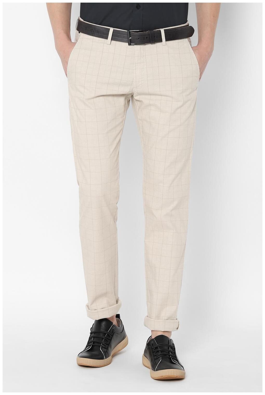 

Allen Solly Men Beige Checked Slim fit Regular trousers