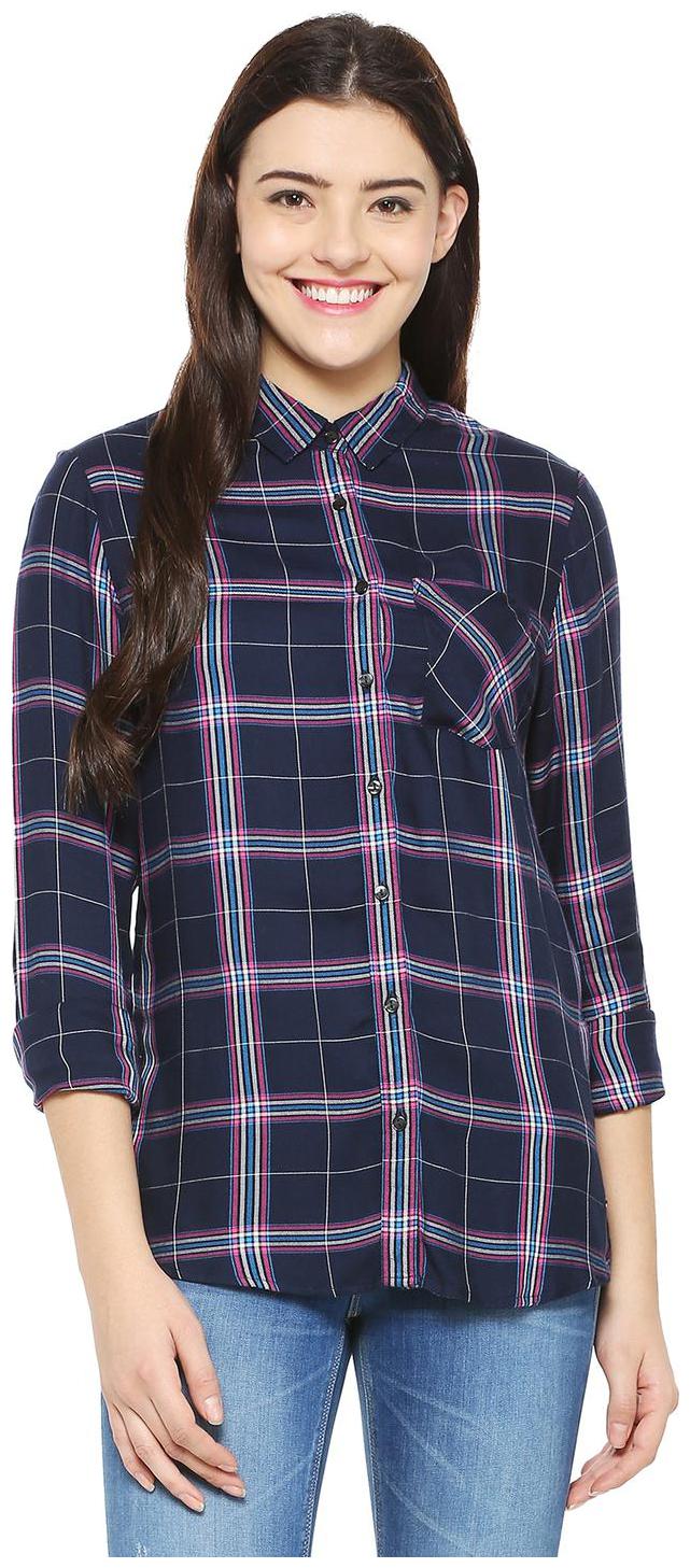 

Allen Solly Women Blue Checked Regular Fit Shirt