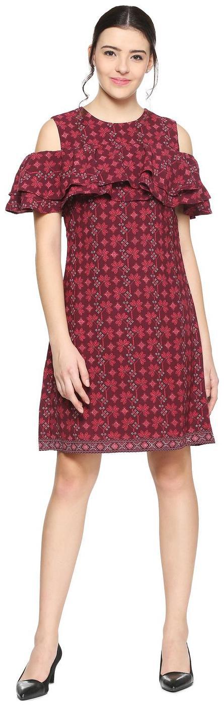 

Allen Solly Maroon Printed A-line dress