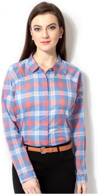 Allen Solly Women Blue Checked Regular Fit Shirt
