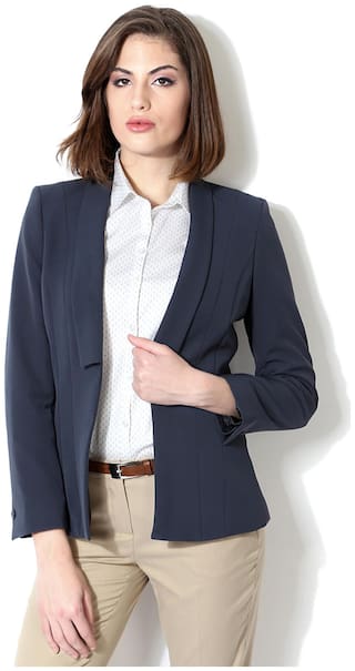 Allen Solly Navy Blue Polyester Blazer