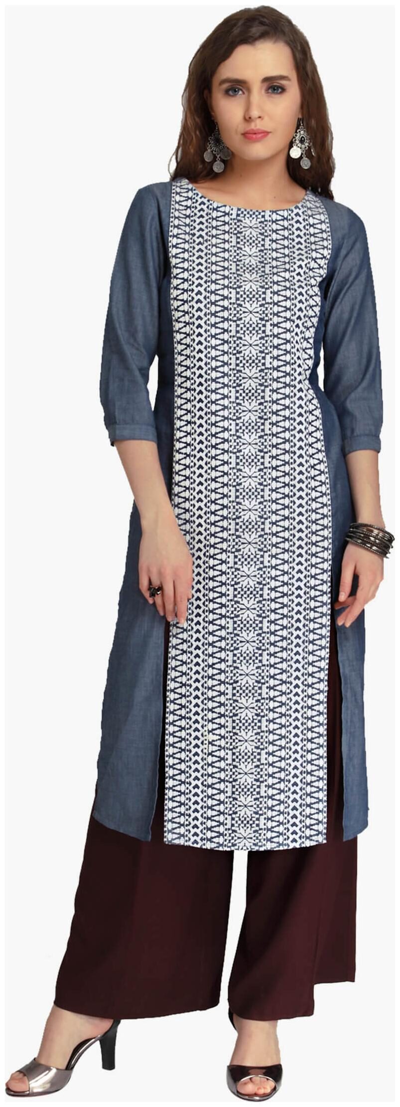 

NAARI Women Blue Embroidered Straight Kurti
