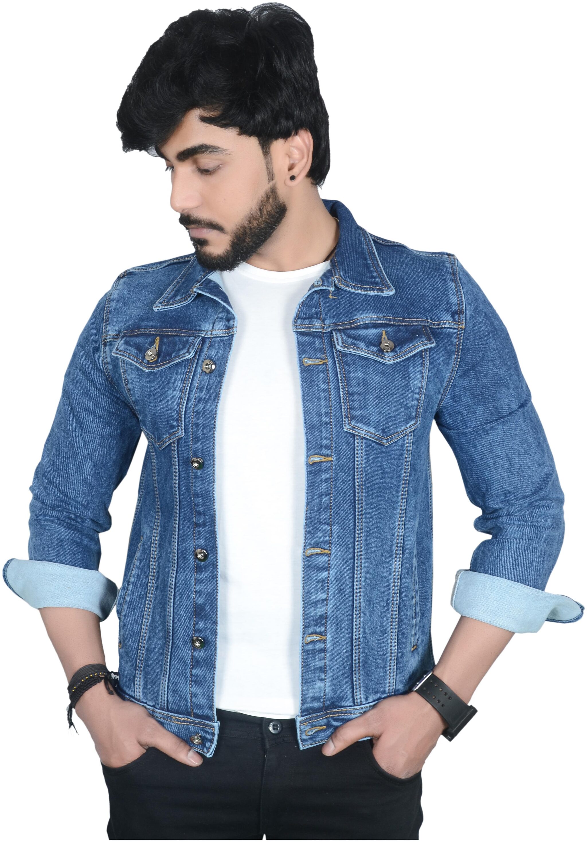 

Allons-Y Let s go Men Blue Solid Denim jacket