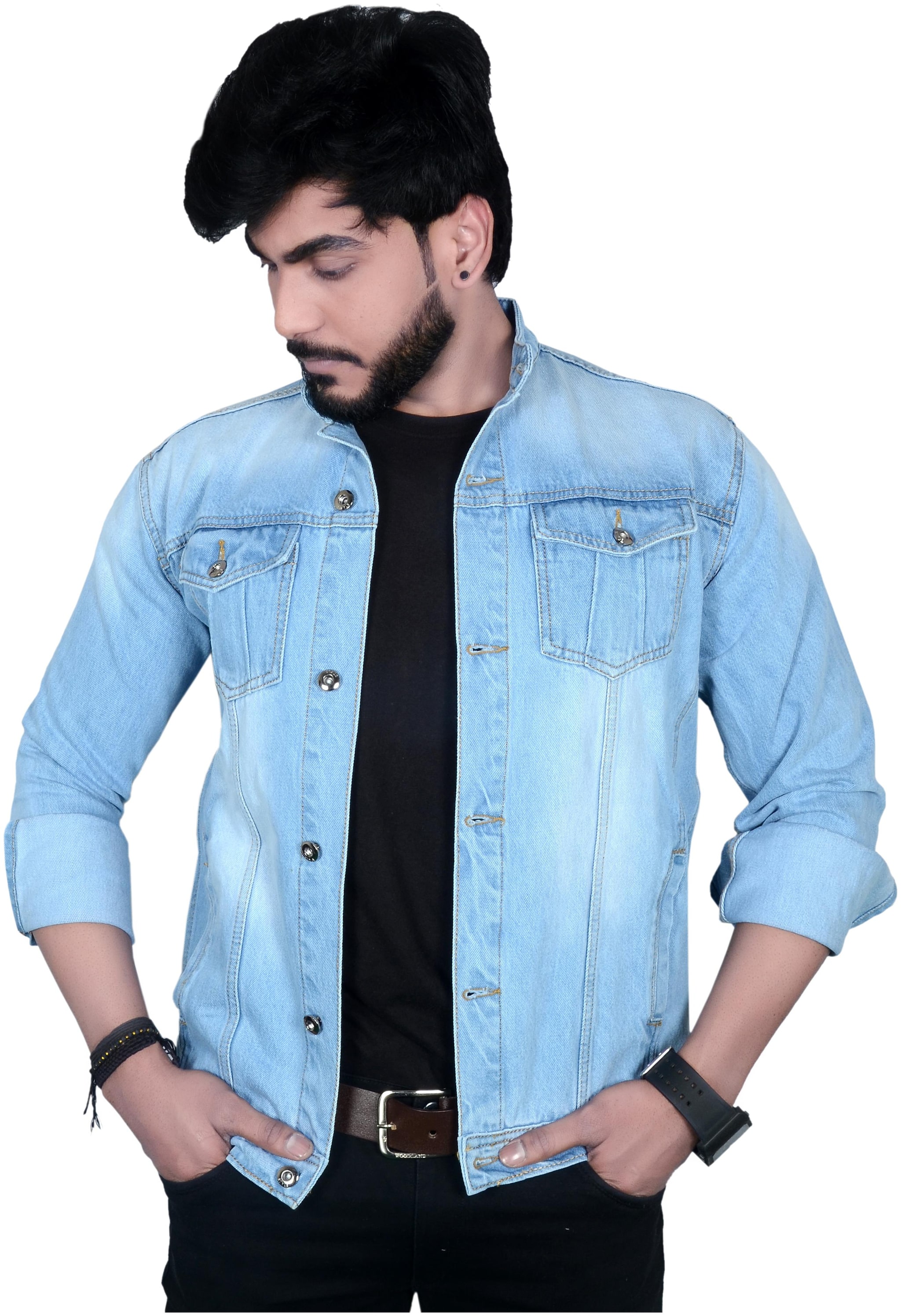 

Allons-Y Let s go Men Blue Solid Denim jacket