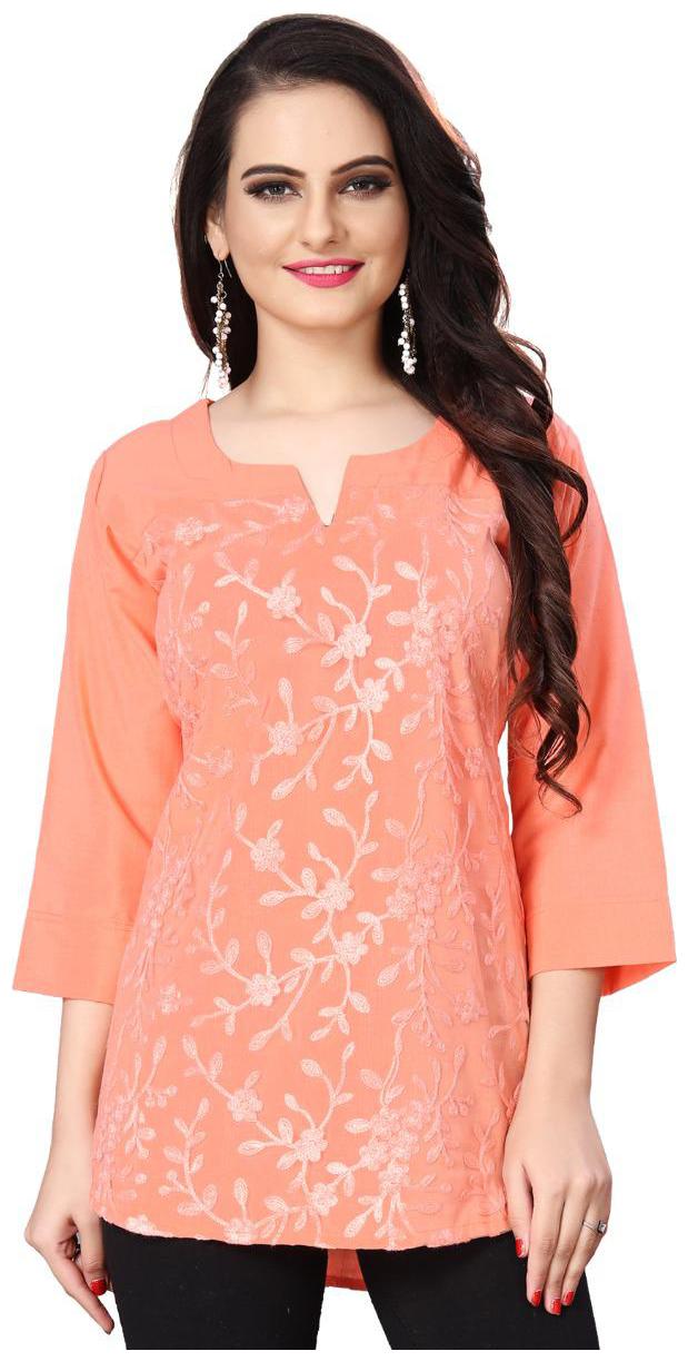 

Alnozy Women Cotton Embroidered Peach Top