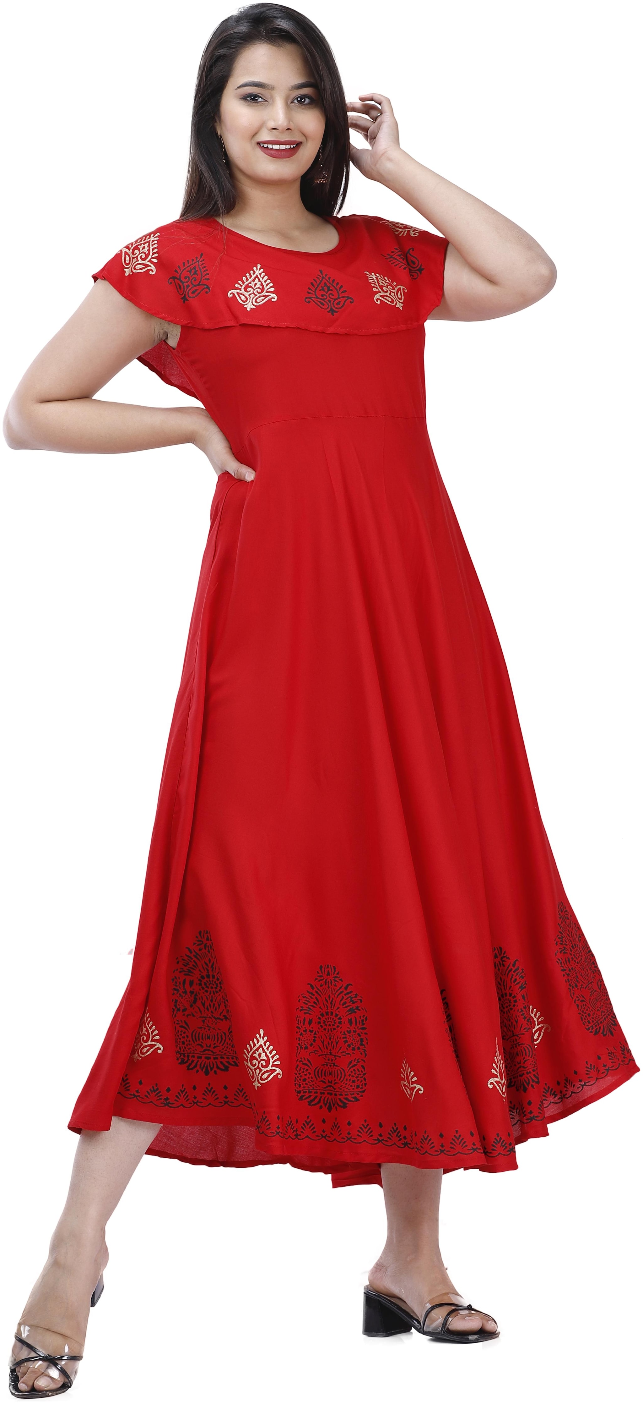 

Alori Red Flared Rayon Kurta For Women