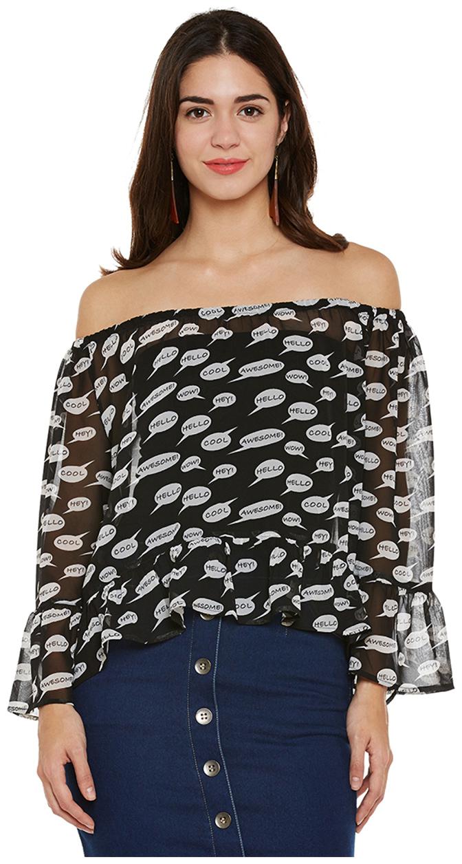 

Alpha Print Off-Shoulder Top