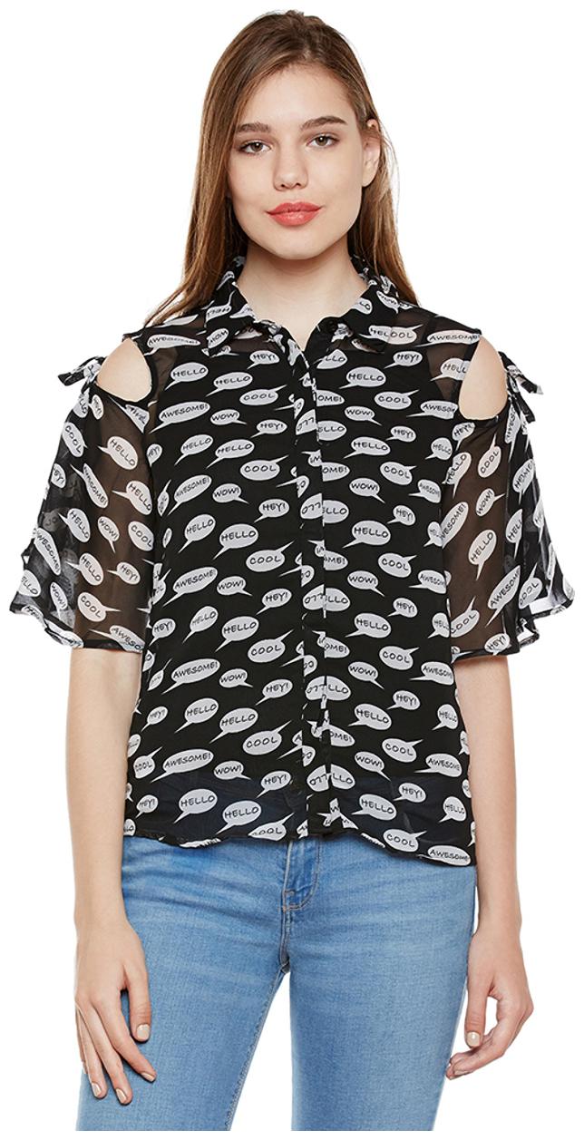 

Oxolloxo Women Black Printed Regular Fit Shirt