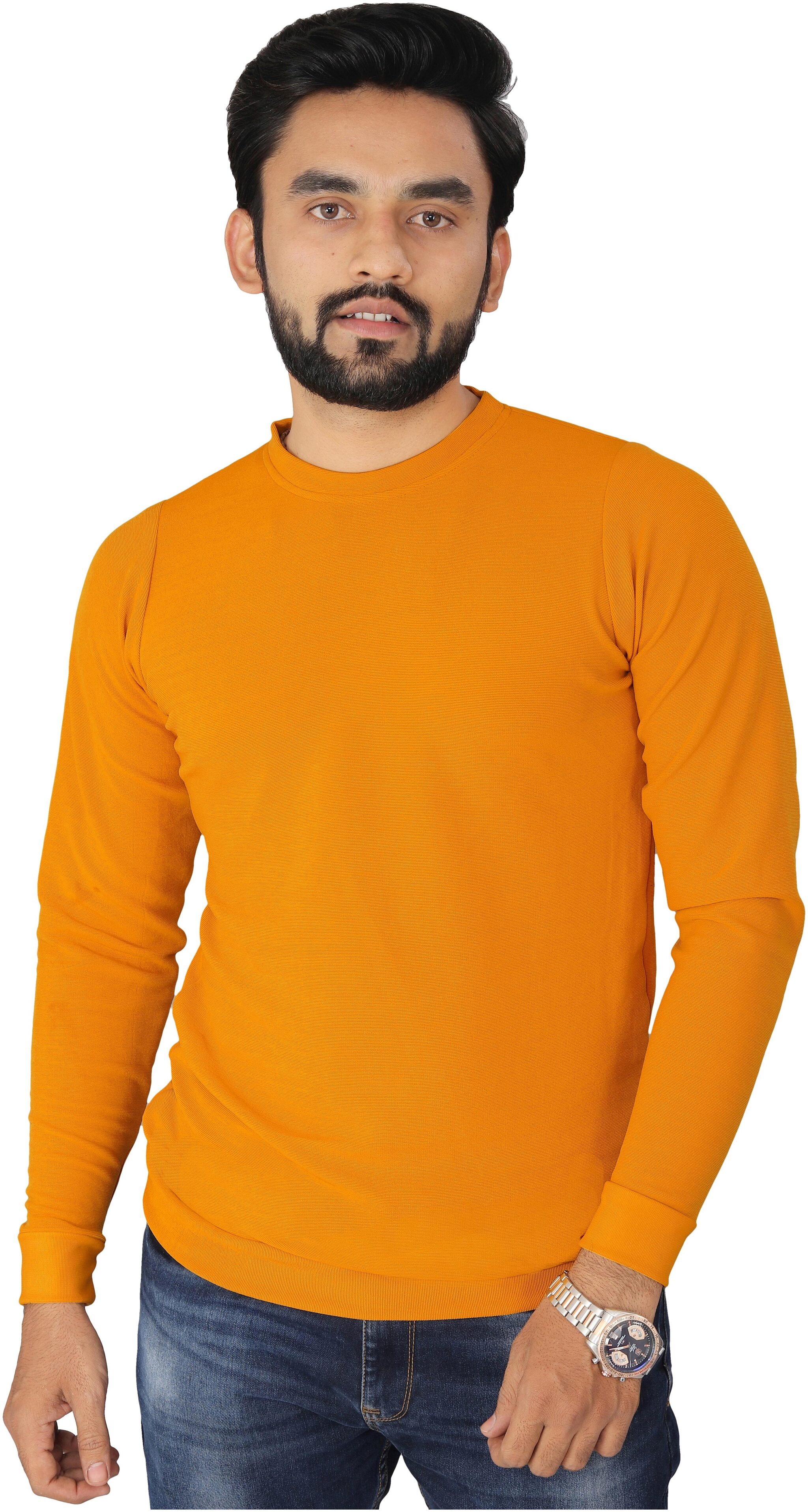 

ALPOSH Men Yellow Slim fit Polyester Round neck T-Shirt - Pack Of 1