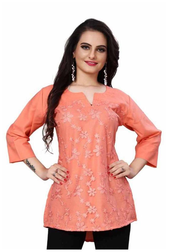 

ALPOSH Women Embroidered Regular top - Orange