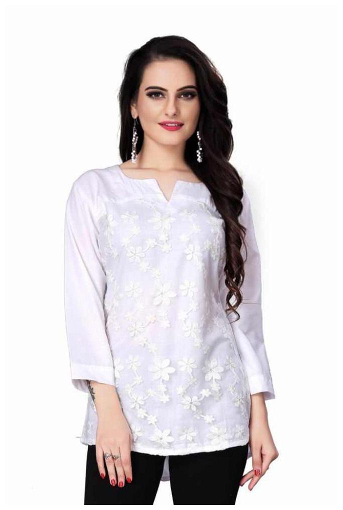 

ALPOSH Women Embroidered Regular top - White