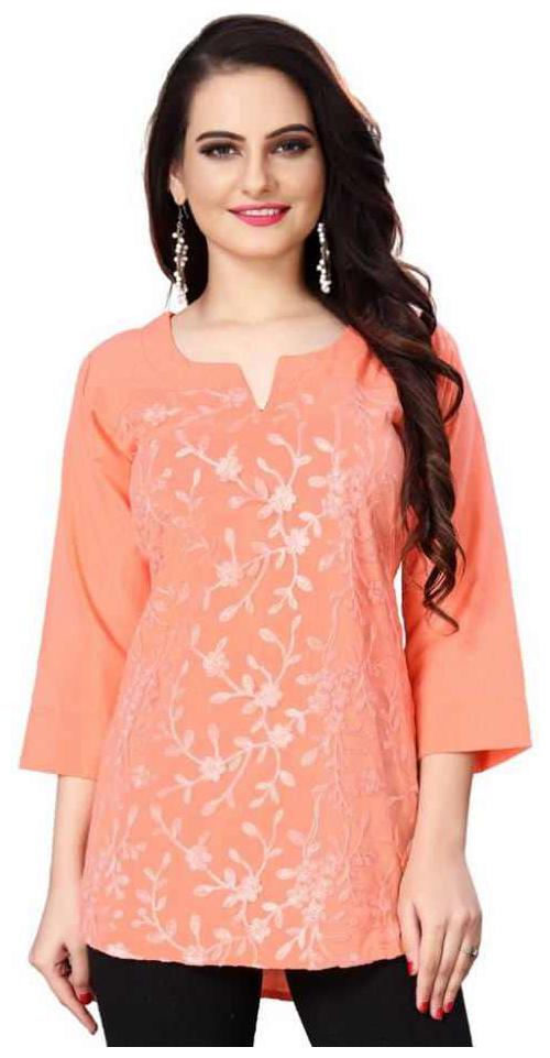 

ALPOSH Women Embroidered Regular top - Peach
