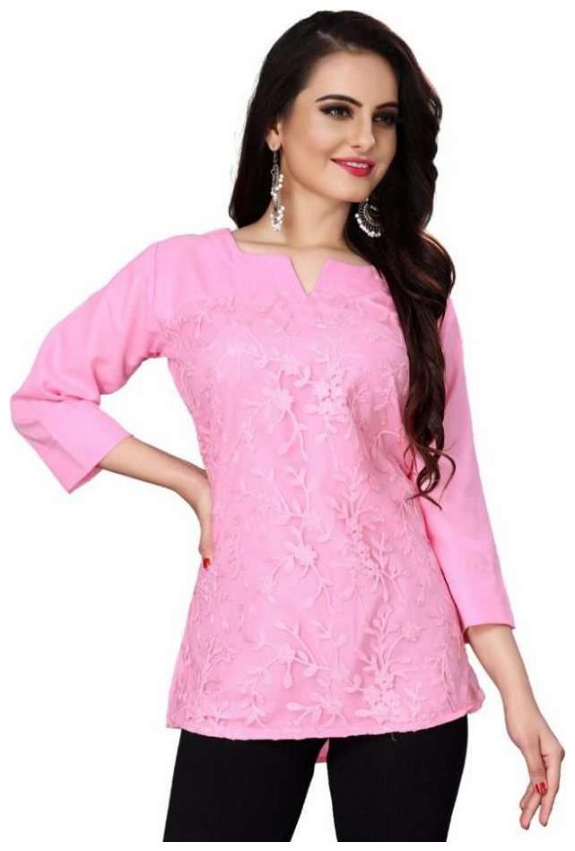 

ALPOSH Women Embroidered Regular top - Pink