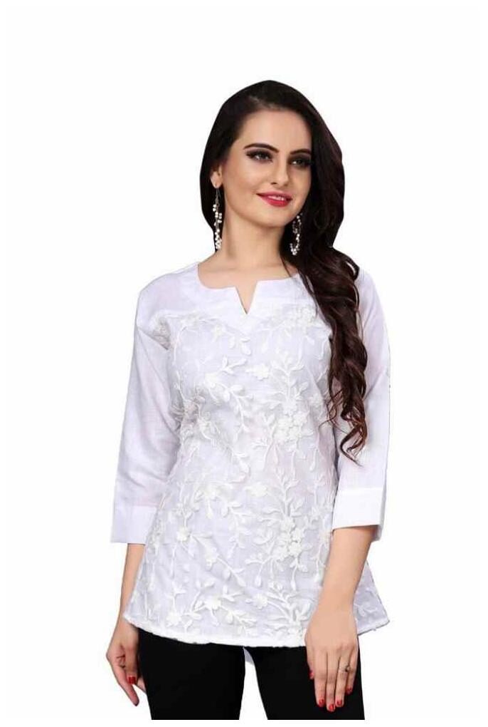 

ALPOSH Women Embroidered Regular top - White