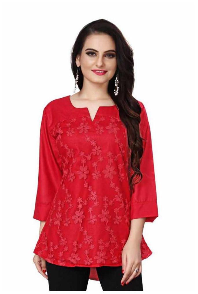 

ALPOSH Women Embroidered Regular top - Red