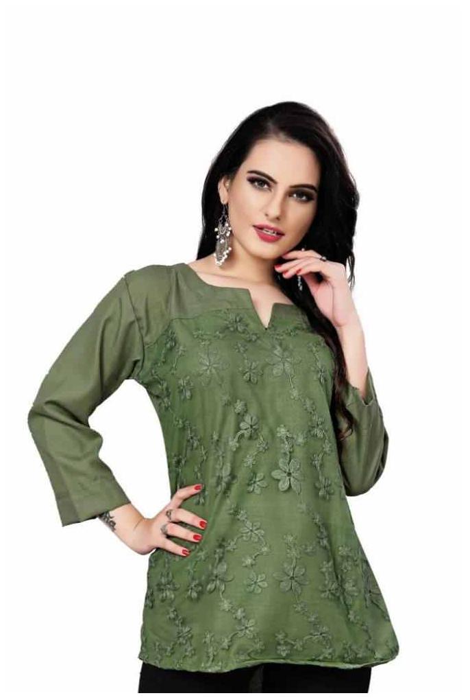 

ALPOSH Women Embroidered Regular top - Green