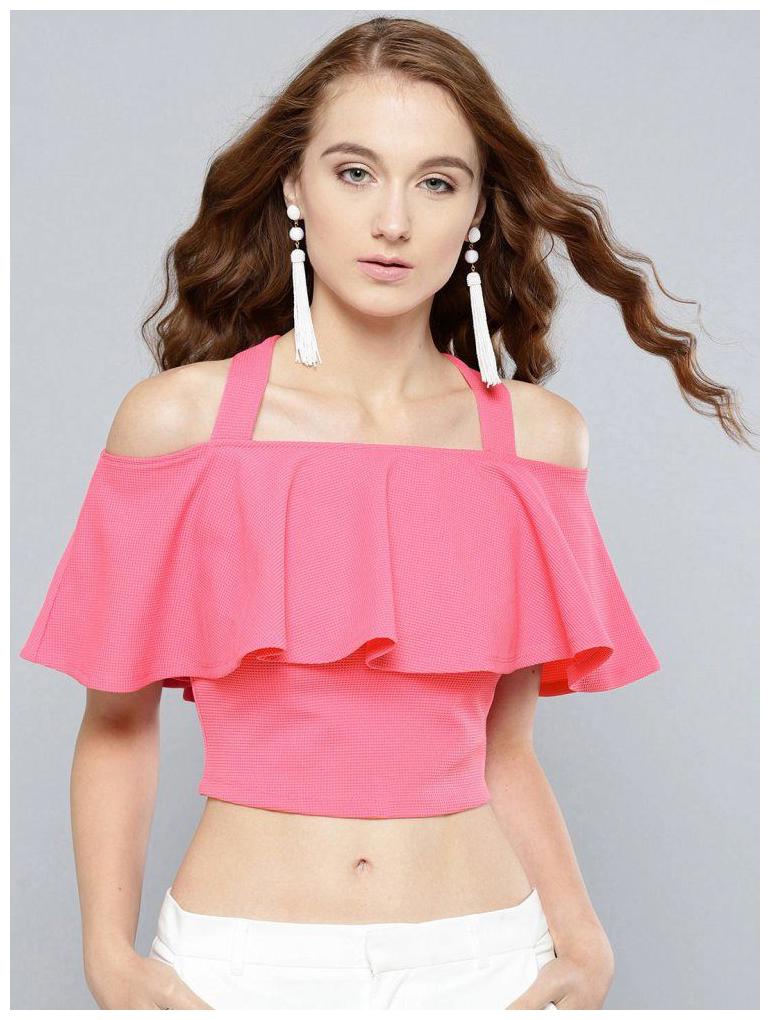 

Alposh Polyester Solid Pink Tops Tunics For Women