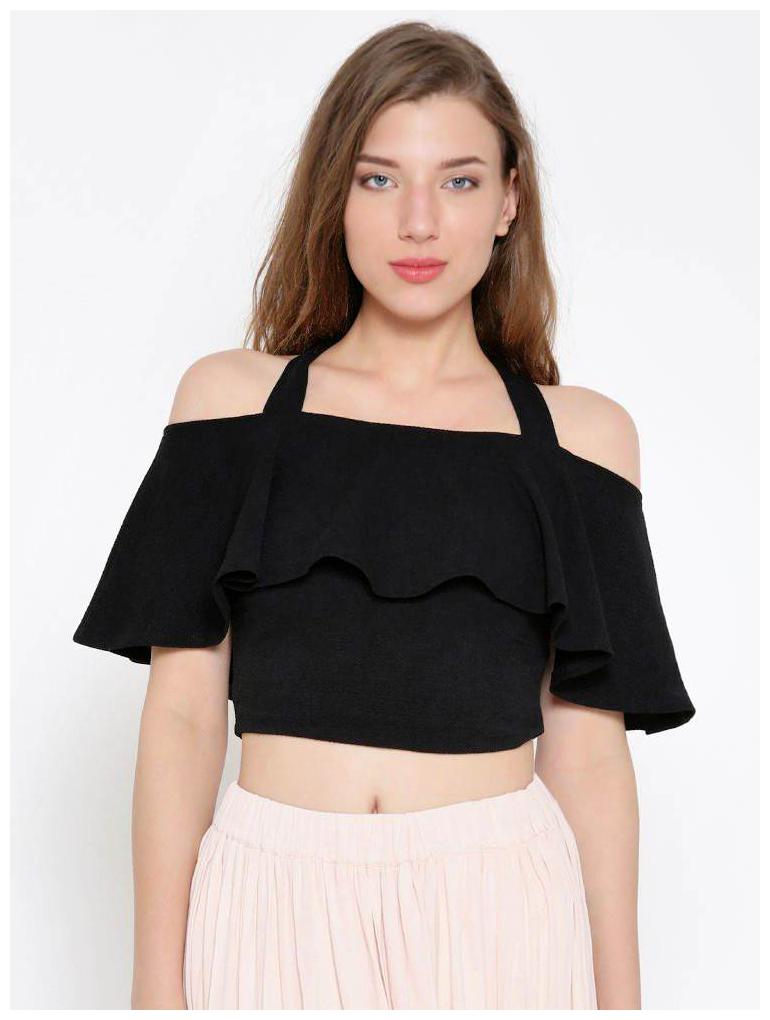 

Alposh Polyester Solid Black Tops Tunics For Women