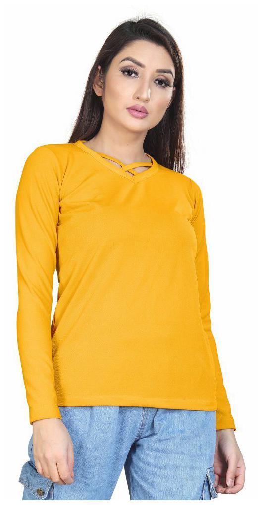 

ALPOSH Women Lycra Solid Yellow T Shirt