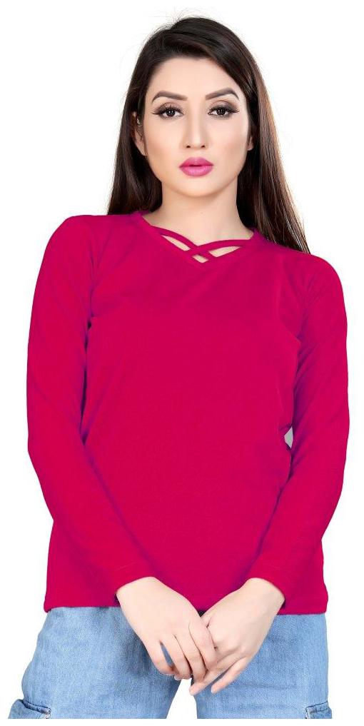 

ALPOSH Women Lycra Solid Pink T Shirt
